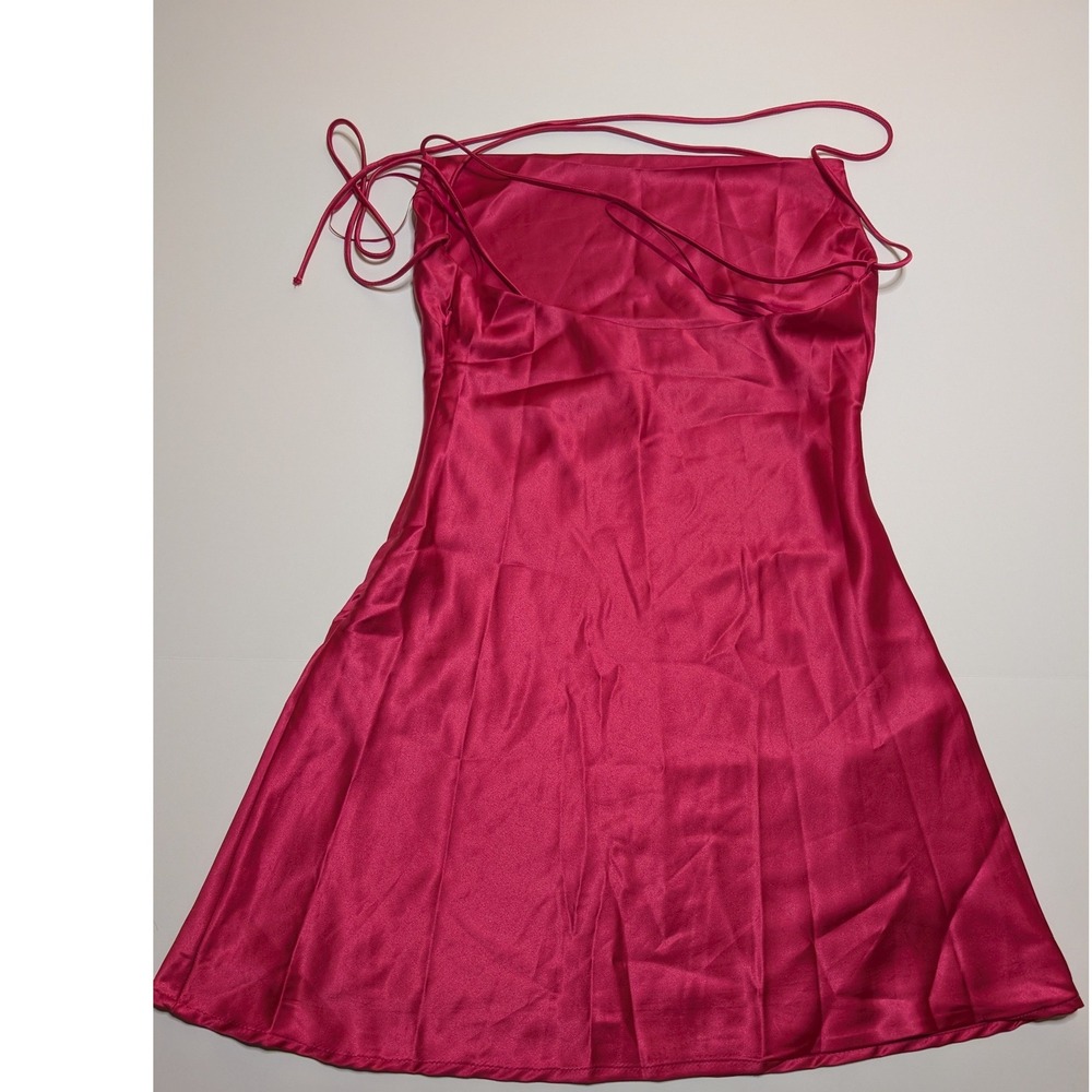 Le Lis Collection Hot Pink Satin Cowl Neck Strappy Back Mini Dress Small MD4128 - Picture 2 of 4